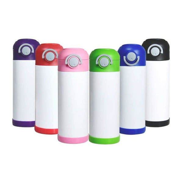 Asst 12oz White Stainless Steel Double Wall Bottle w/Color Flip Top Lid (No Label or UPC) C/P 24