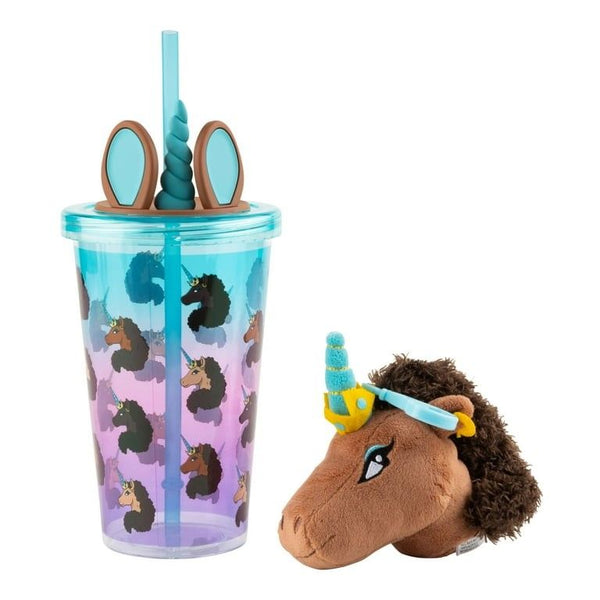 16floz AFRO UNICORN TUMBLER W/PLUSH KEYRING C/P 48