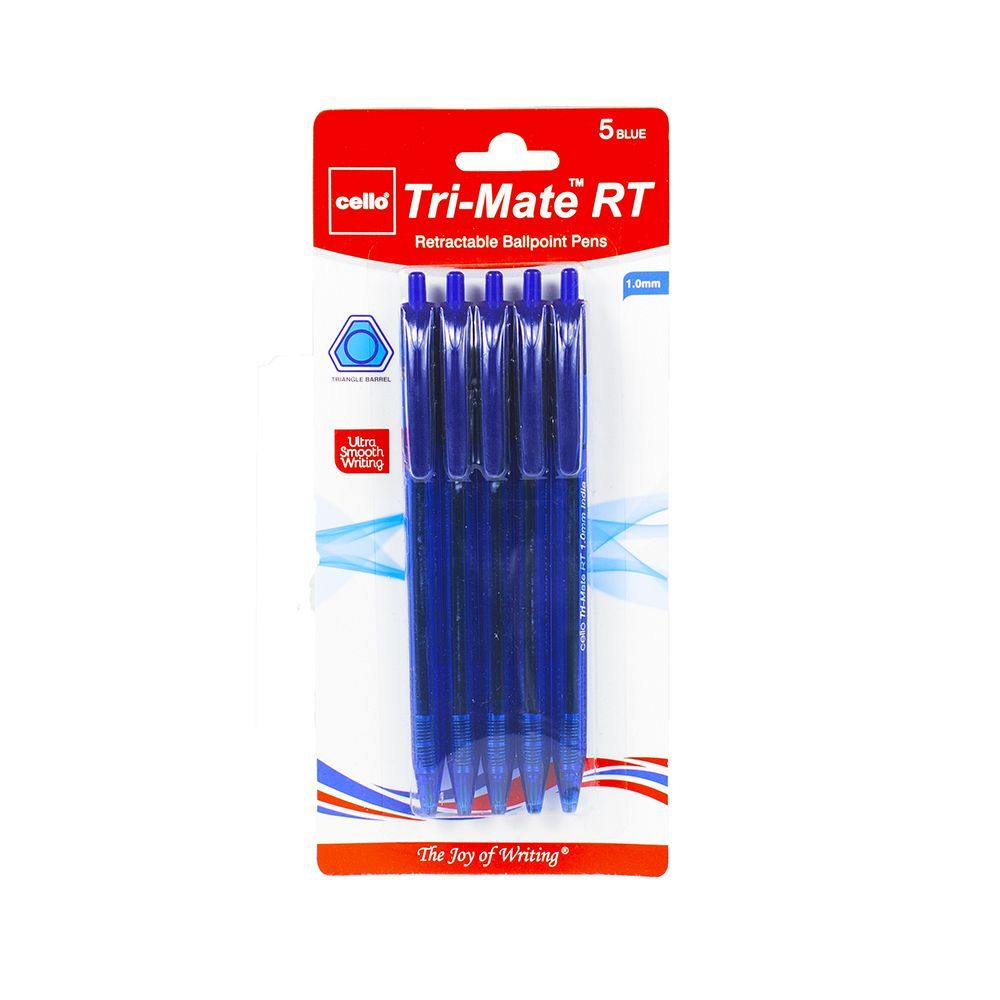 5pk TRI-MATE BLUE RT BALL POINT PEN CELLO C/P 36
