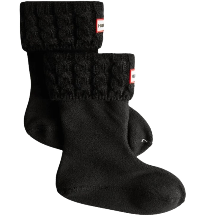SM. KIDS BLACK CABLE BOOT SOCKS - ACRYLIC SOLID C/P 24