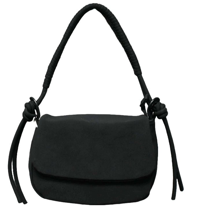 BLACK FLAP SHOULDER BAG wBRAIDED HANDLE C/P 12