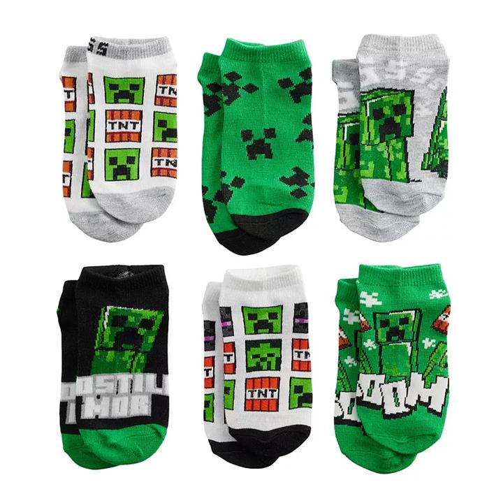 6pk MINECRAFT BOOM NS SOCKS SIZE 6-8 C/P 24