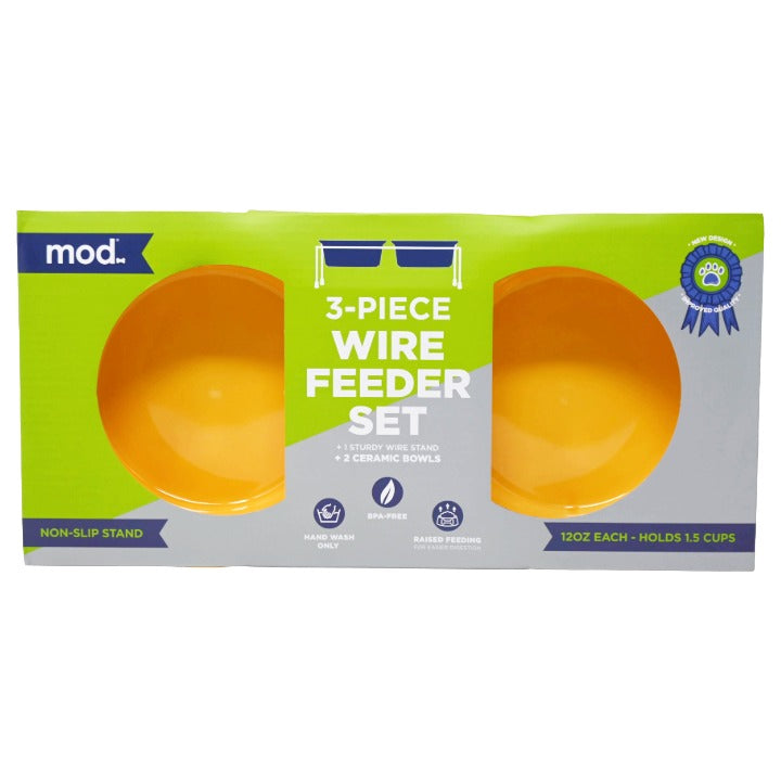 CERAMIC FEED BOWLS 6" W/WIRE STAND ORANGE C/P 12 MOD