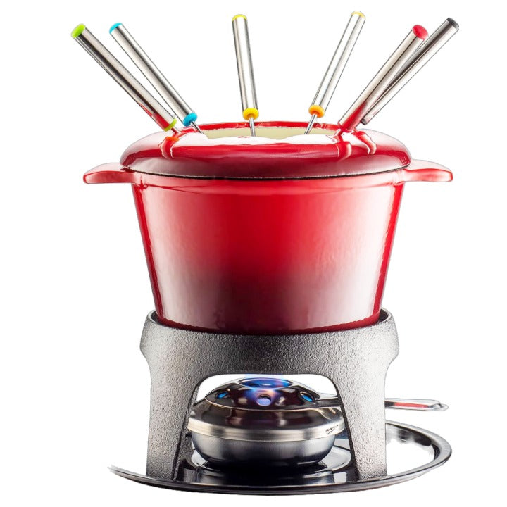 12pc KLEE RED CAST IRON FONDUE SET C/P 4