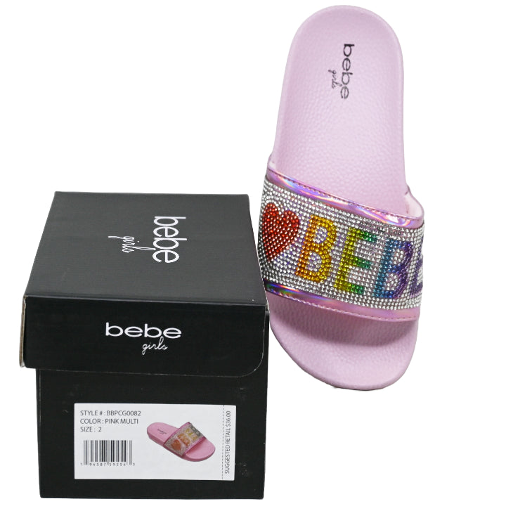 BEBE GIRLS PINK MULTI POOL SLIDE SANDALS ASST SIZE C/P 12