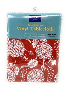 52" X 52" RED FLOWER PRINT FLANNEL BACKED VINYL TABLE CLOTH C/P 24