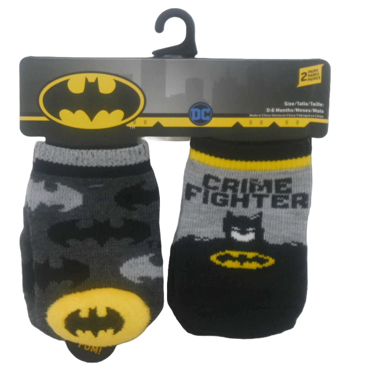 2pk 0-6m BATMAN HEROES NEVER SLEEP NOVELTY SOCKS C/P 12