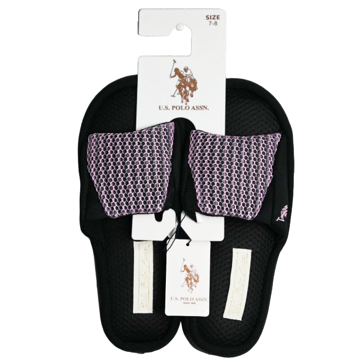 U.S. POLO ASSN. BLK/PINK LADIES SLIPPERS SIZE S-L C/P 24