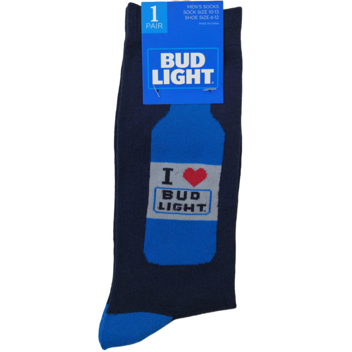 1pr BUD LIGHT BLUE MEN CREW SOCKS SIZE 10-13 C/P 60