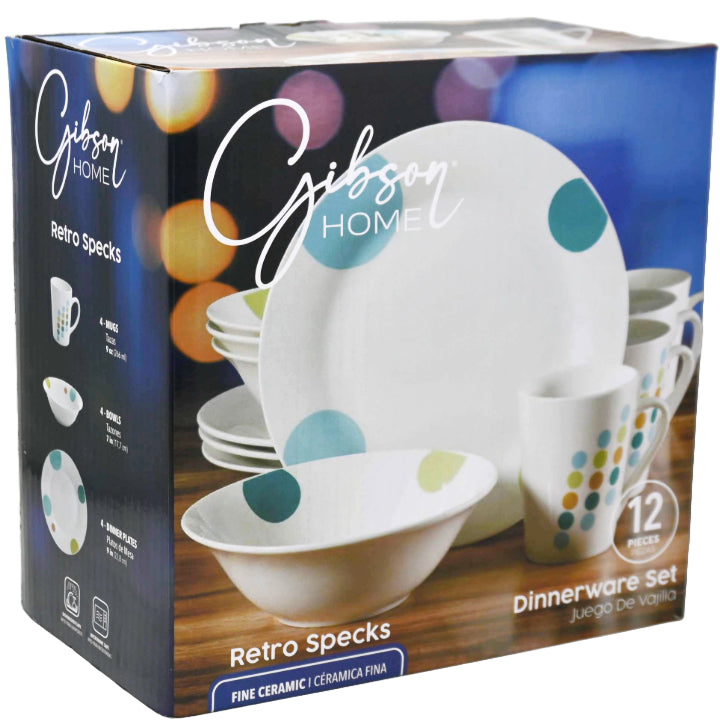 12pc GH RETRO SPECKS FINE CERAMIC DINNERWARE SET GIFT BOX C/P 3