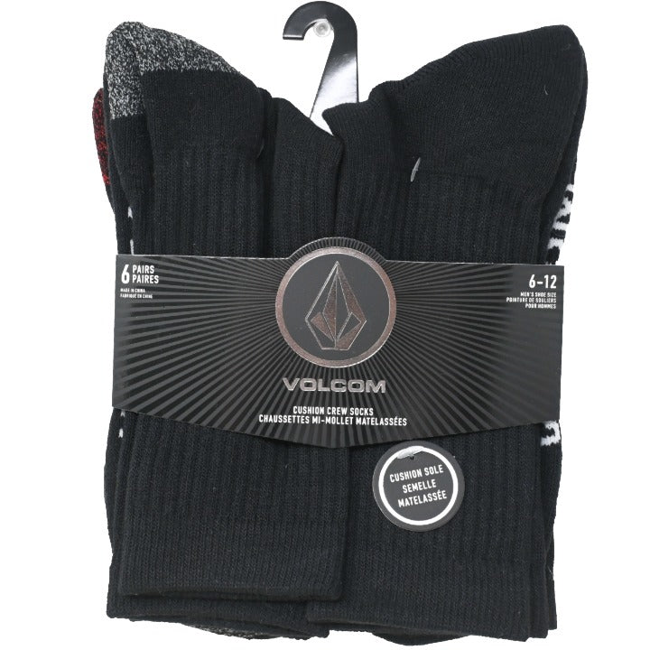 6pk Mens Blk Athl Crew Socks C/P 30 Volcom