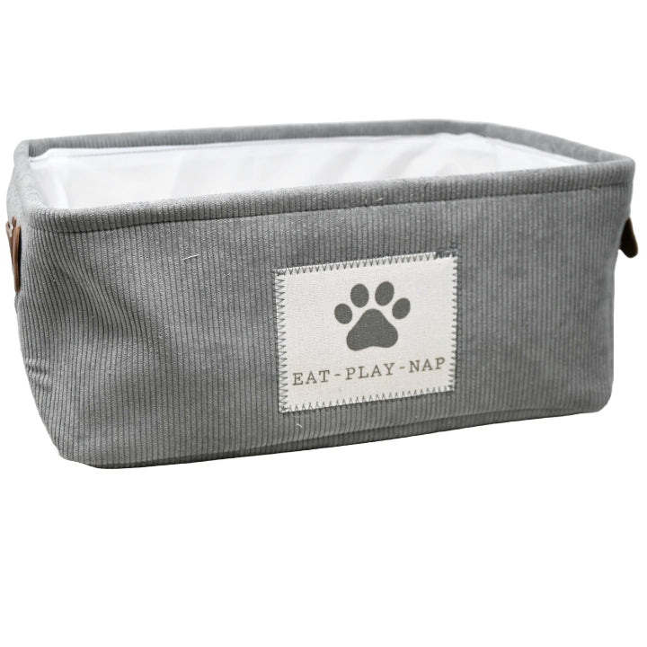 Rect Pet Storage Bin Grey Corduroy Paw Print Patch C/P 12