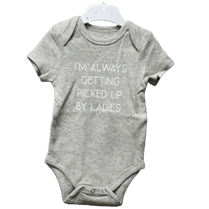 3-6 Month Gray Onesie- Picked Up By Ladies C/P 48