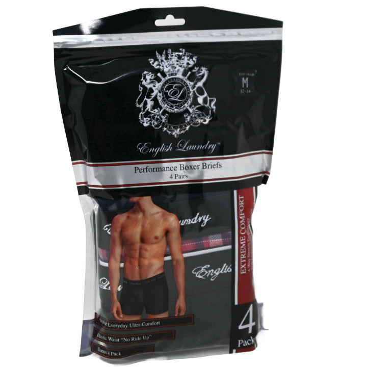 4pk S-XL MENS PERFORMANCE BOXER BRIEFS ASST ENGLISH LAUNDRY C/P 48