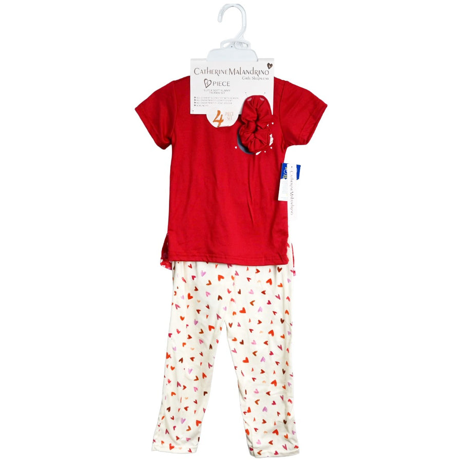Red/Hrt Girls 4pc Pajama Set 4-6X C/P 48 Catherine Malandrino