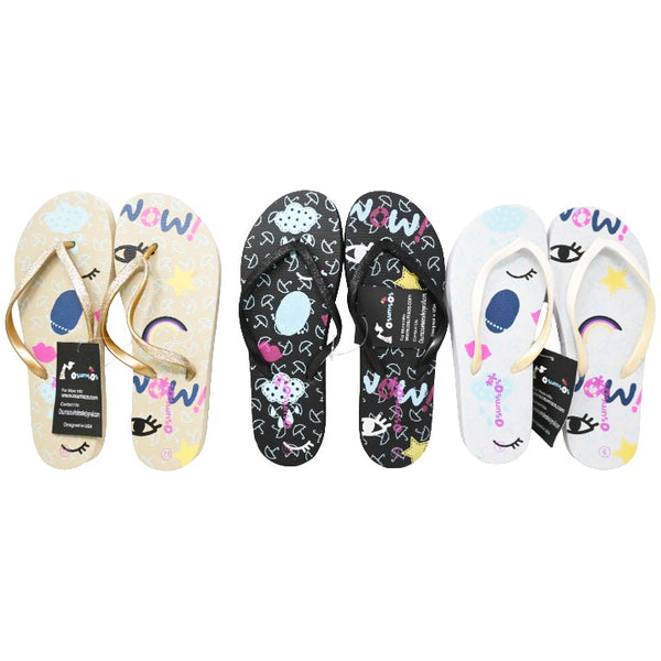 *OUT OF CA* WOMEN FLIP FLOPS wWOW PRINT 3-ASST COLOR/6-ASST SIZE SIZE C/P 36