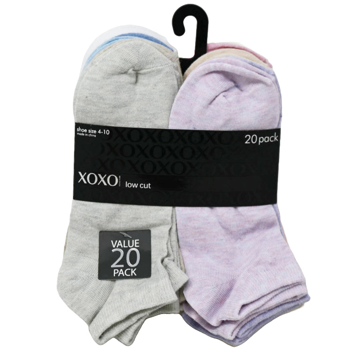 20pk LADIES BLK XOXO LOW CUT NC SOCKS SIZE 4-10 C/P 48