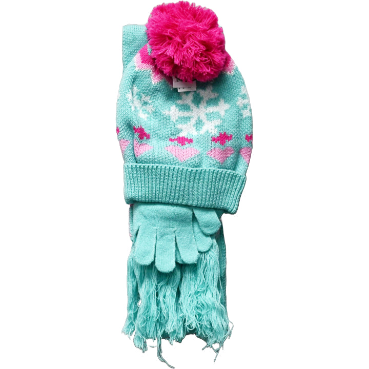 3pc FAIRISLE W/SEQUIN DETAIL & KNIT POM HAT/GLOVE/SCARF SET C/P 48