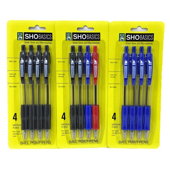 BALL POINT PEN- CUSHION GRIP BLACK 4 PACK C/P 144