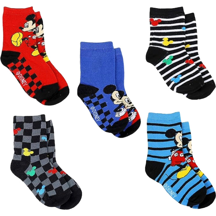 5pk MICKEY MOUSE CHECK CREW SOCKS SIZE 4-6 C/P 60