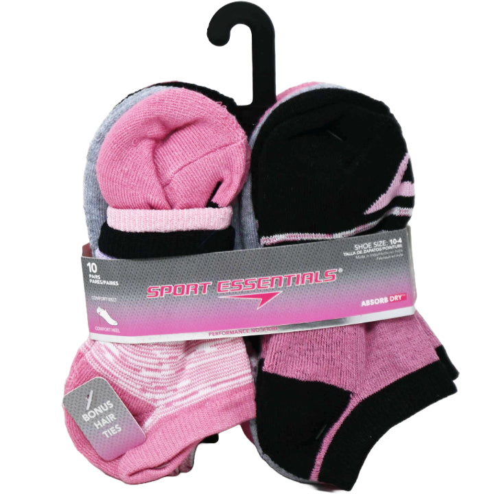10pk GIRLS SE RANDOM KNIT STRIPE NS SOCKS W/BONUS SIZE 6-8 C/P 60