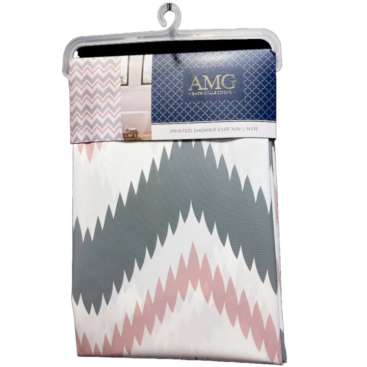 70"X72" BLUSH ZIG ZAG PRINT PEVA SHOWER LINER C/P 12