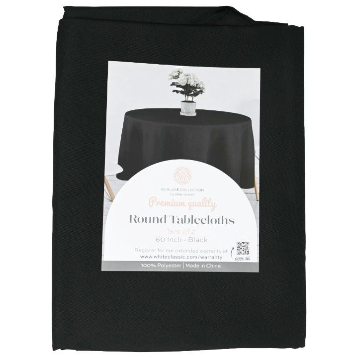 2pk Blk 60" Rnd Tablecloths C/P 24 Wealuxe Collection