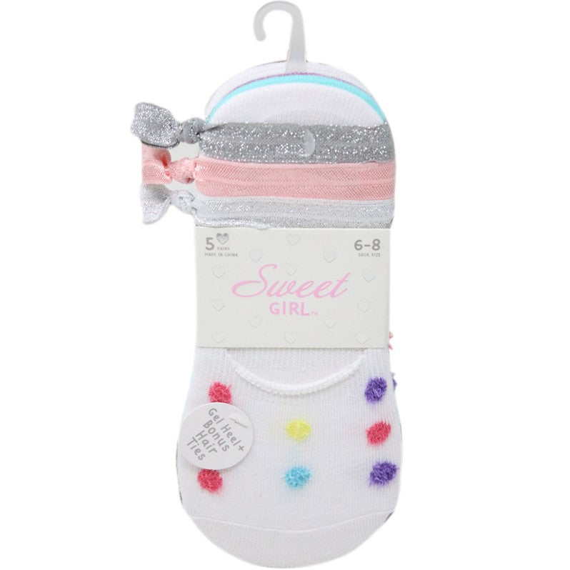 5pk MULTICOLOR GEL BACK LINER SOCKS WITH HAIR TIE C/P 60