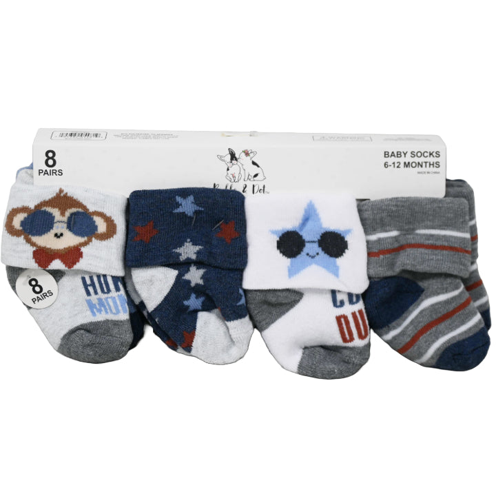 8pk INFANT BOY MULTI TURNCUFF TERRY SOCKS ASST SIZE C/P 60