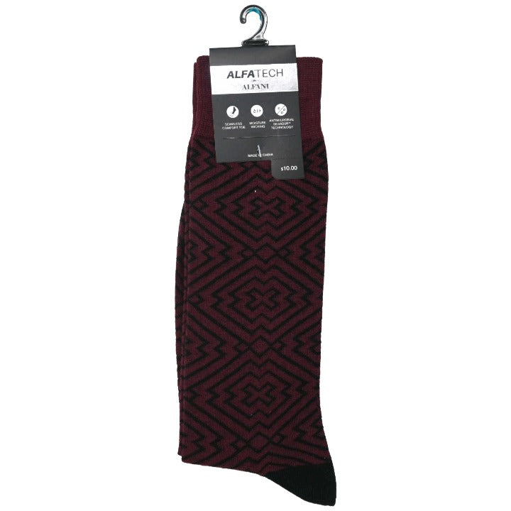 *NO USA* Mens 10-13 BURGUNDY 1 pair ALFANI SINGLE PRINTED DRESS SOCKS C/P 180