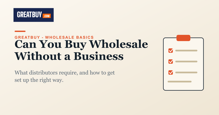 Checklist clipboard illustration for a GreatBuy guide on buying wholesale without a business license