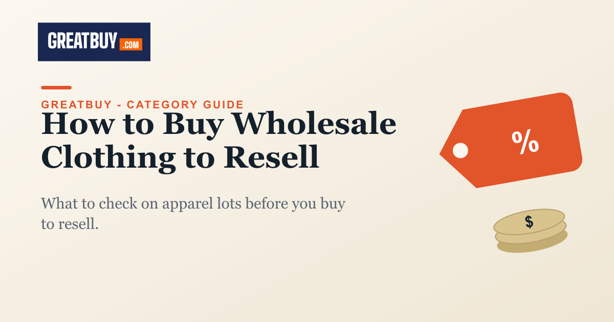 Price tag illustration for a GreatBuy guide on buying wholesale clothing to resell