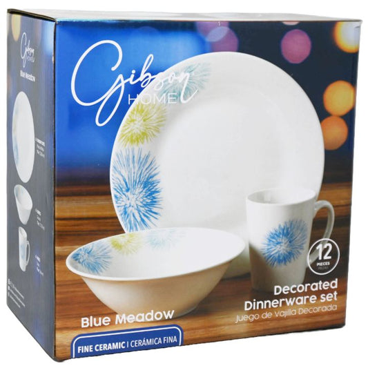 Gibson Home 12pc Dinnerware Set Blue Meadow Ceramic CB C/P 3