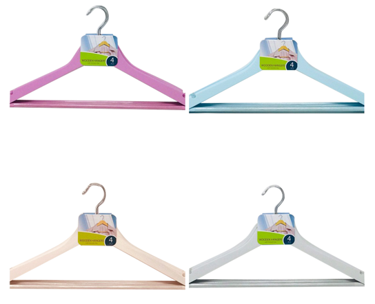 WOODEN  HANGERS SET OF 4PCS PASTEL C C/P 64
