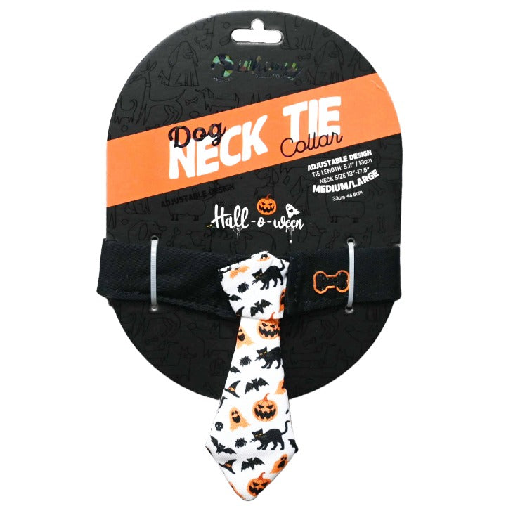 WHT/ORNG WHIMSY NECK TIE DOG COLLAR WITH GHOST & BATS PRINT DOGHAUS C/P 48