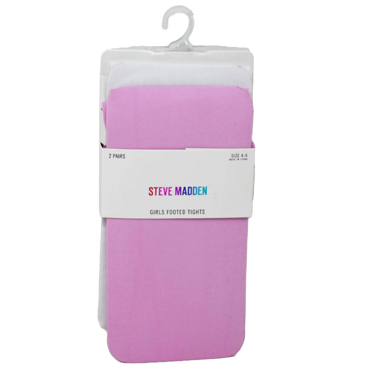 2pk GIRLS PINK/WHT MICROFIBER FOOTED TIGHTS STEVE MADDEN C/P 24