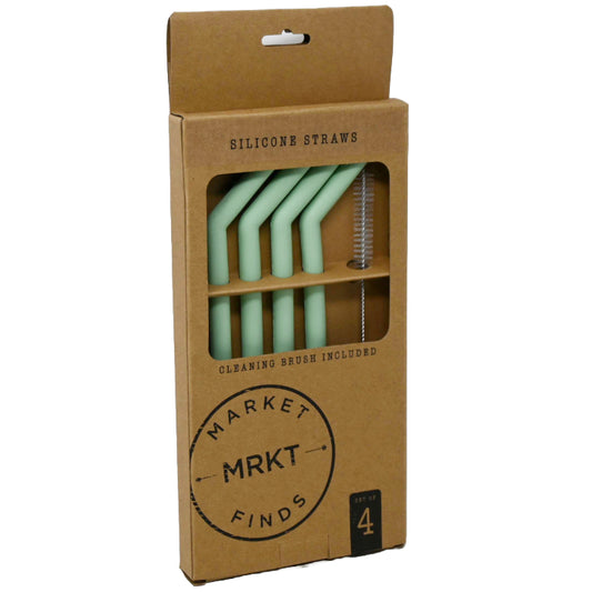 4pk Stainless Straws wGreen Sillicone Head and Cleaning Brush C/P 24