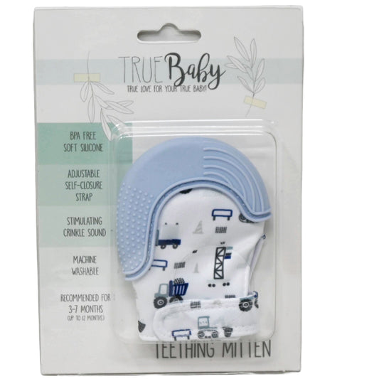1pc Polyester Mitten wSilicone Teether -Trucks Print & Light Blue C/P 96