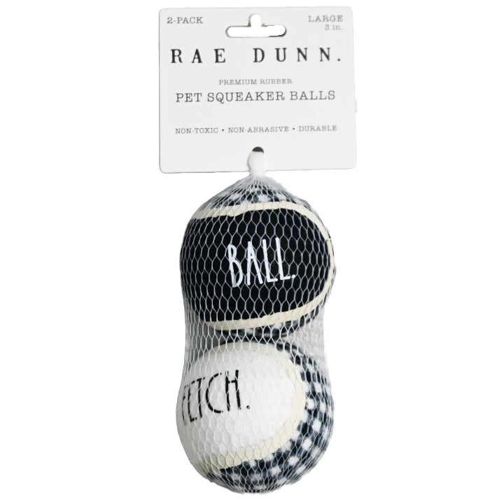 2pk 3" BLACK BUFFALO PLAID SQUEAKER TENNIS BALL PET TOY RAE DUNN C/P 48