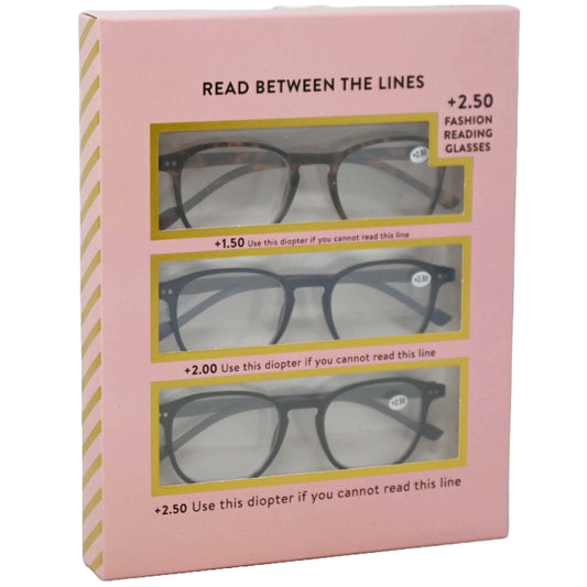 3pk fashion reading glasses (+2.5 prescription/diopters) C/P 60