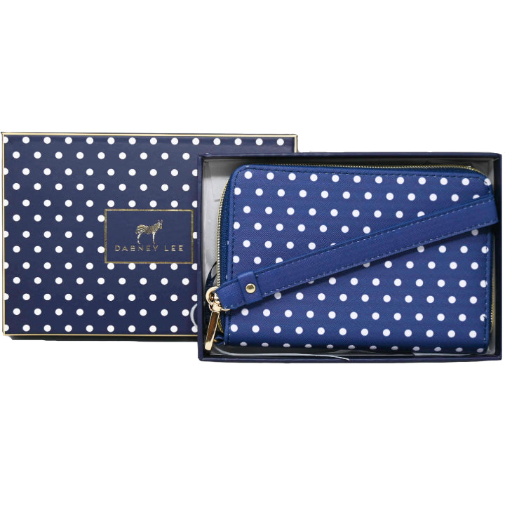 *OUTSIDE OF CA* SMALL BLUE POLKA DOT ZIPPER WALLET IN GIFT BOX C/P 50