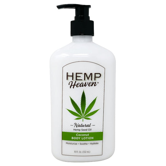 18oz HEMP HEAVEN COCONUT LOTION WITH PUMP AND PLASTIC WRAP C/P 12