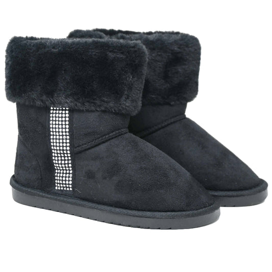 Girls Black Microsuede Winter Boots C/P 12 BEBE