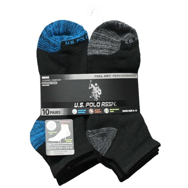 MENS 10PK QTR CREW CUSHION SIZE 6-12 BLACK BLUE GRAY RED CUSHION C/P 48