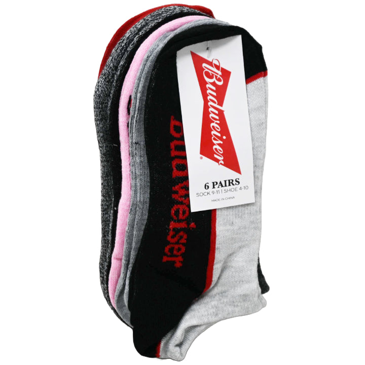 6pk LADIES MULTI BUDWEISER SPORT NS SOCKS SIZE 9-11 C/P 60