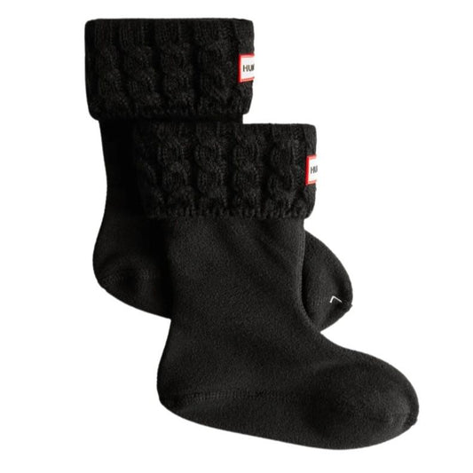 XS. KIDS BLACK CABLE BOOT SOCKS - ACRYLIC SOLID C/P 24