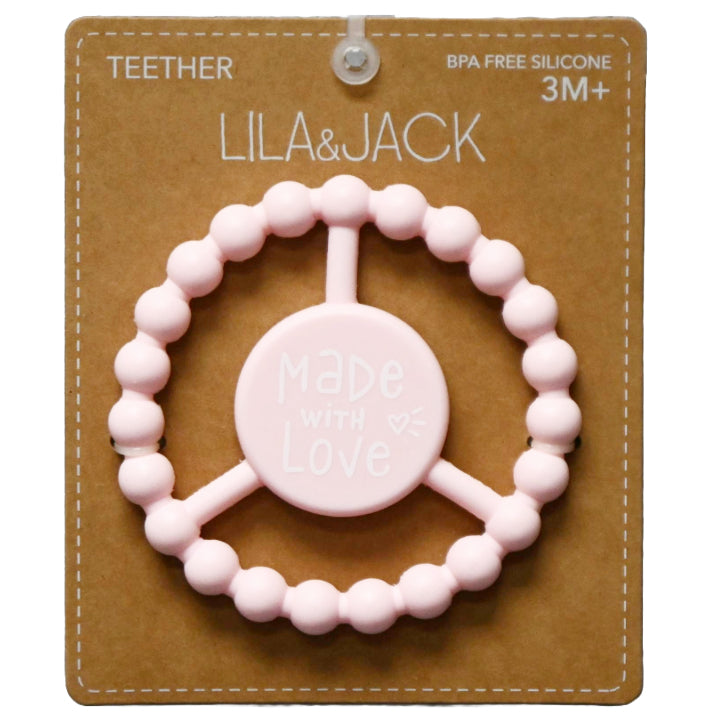 1pc Silicone Peace Teether - Pink "Made with Love" C/P 100