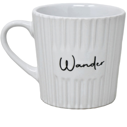 16oz White Mug with Embossed Pattern and Debossed "Wander" C/P 24