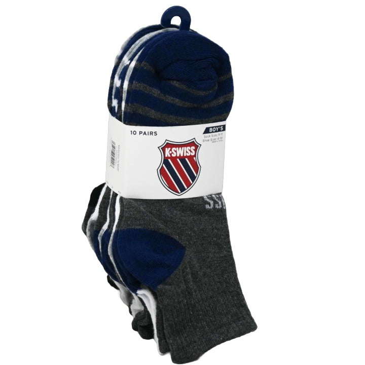 10PK 9-11 BOYS QT STRIPE SOCKS K-SWISS C/P 36
