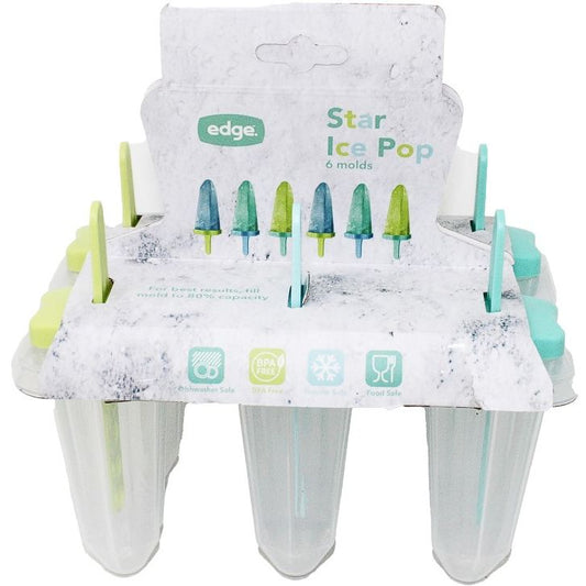 6pc STAR SHAPED POPSICLE MOLD GRN/BLUE/TURQUUOISE C/P 60